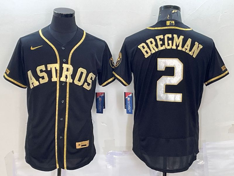 Men Houston Astros #2 Bregman Black Champion Gold Elite Nike 2022 MLB Jersey